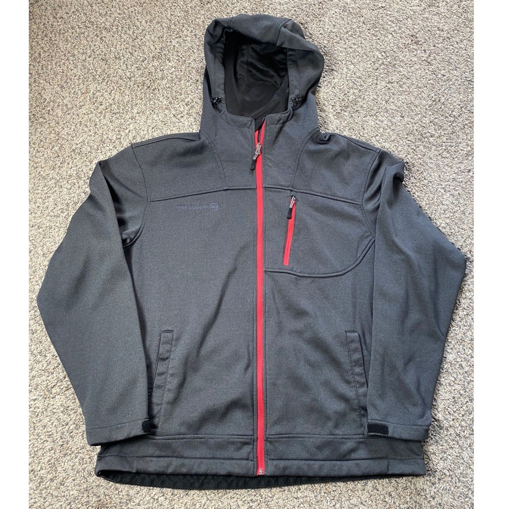 Free Country Jacket Mens XL Gray Softshell Hooded Full Zip Contrast Trim Outdoor